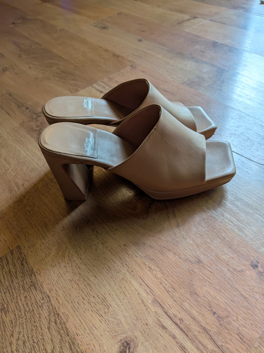 Jeffrey Campbell Tan Square-Toe Block Heel Mules